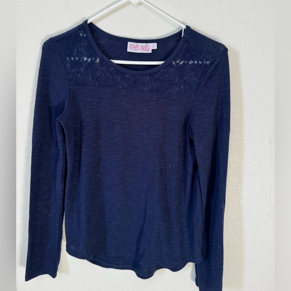 Navy Blue Long Sleeve with Lace Top